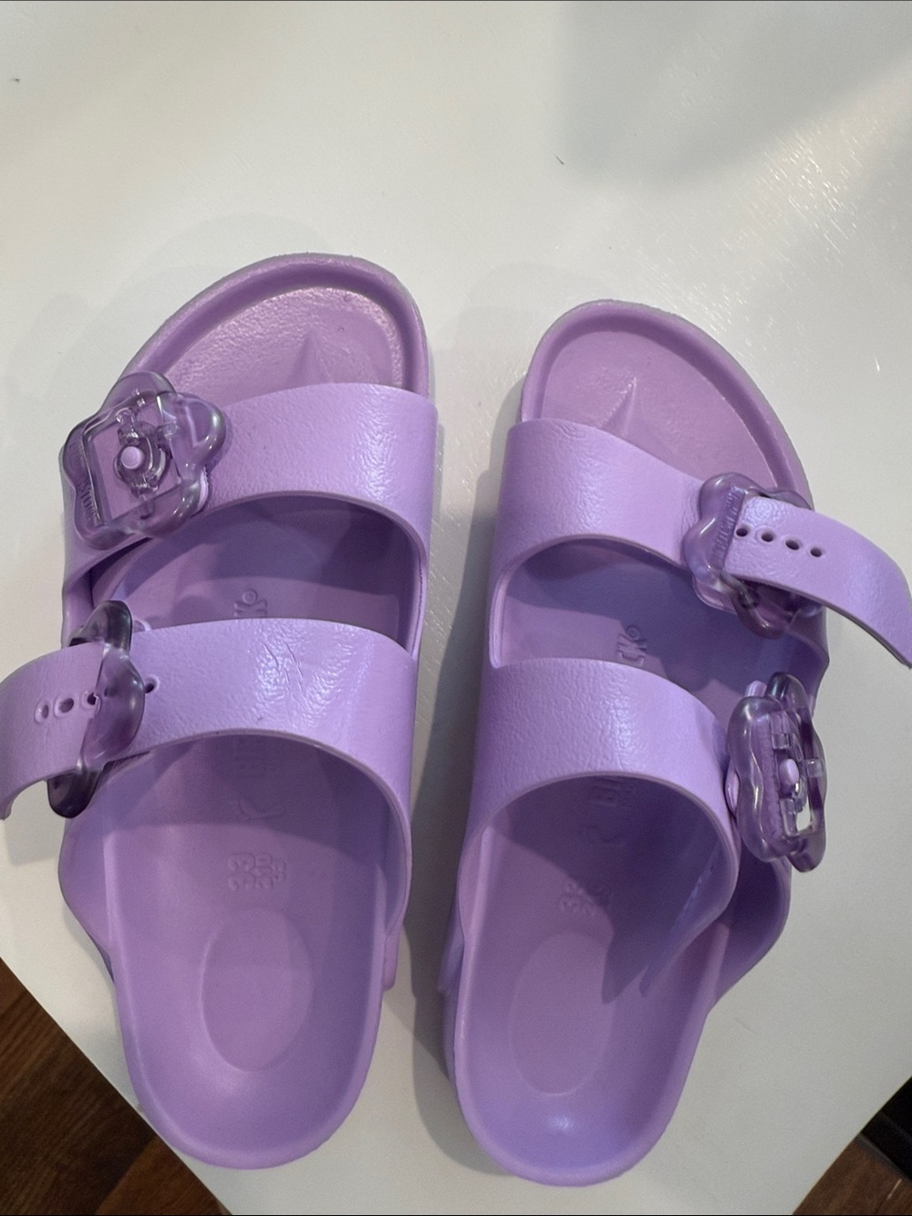 Birkenstock Kids Lilac Double-Strap Sandals with Flower Buckles
